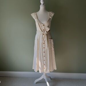 Anthropologie cream/white lined sundress